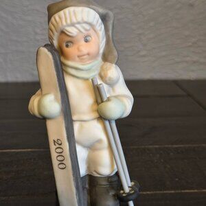Vintage Kim Anderson Boy Skier Figurine “2000” Skis Millennium Collectible